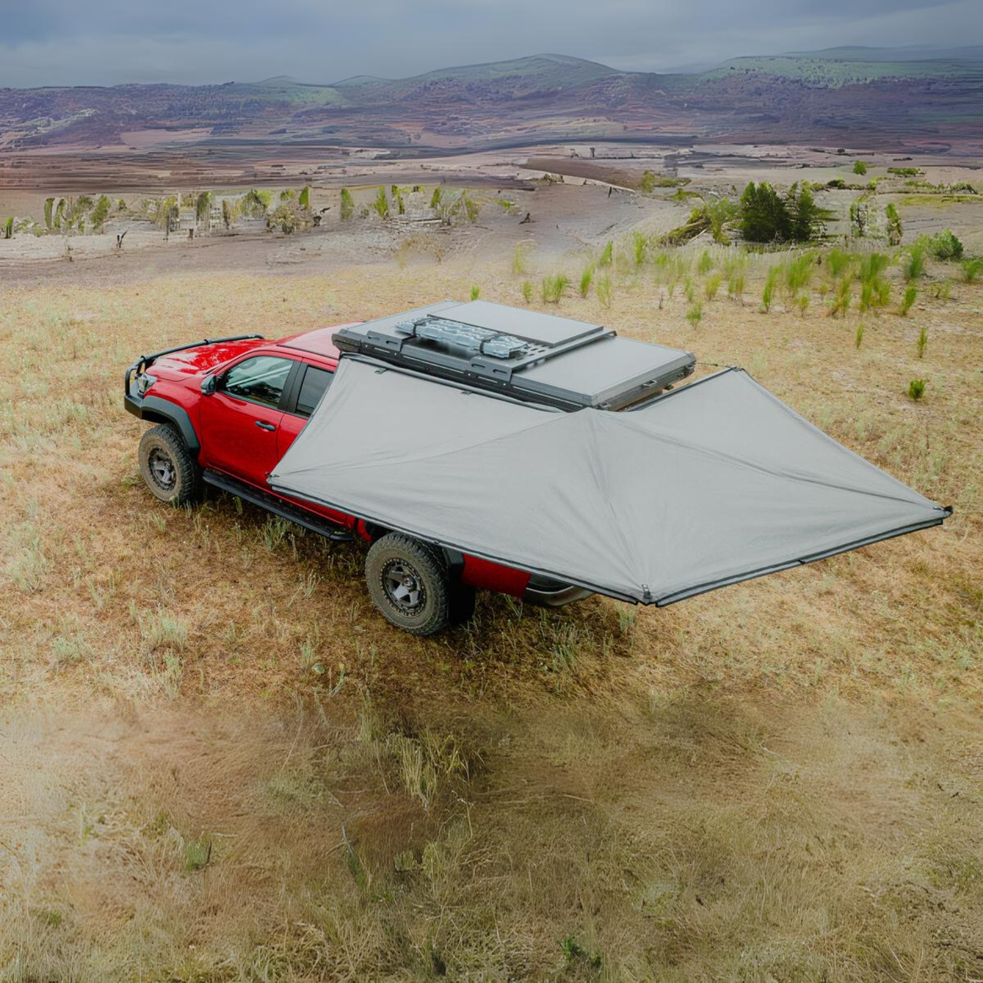 xr:d:DAGCTNRqrDE:3,j:3320703564555169310,t:24041312 DELTAWING 270° AWNING with bracket + storage bag + led with dimmer - Image 1