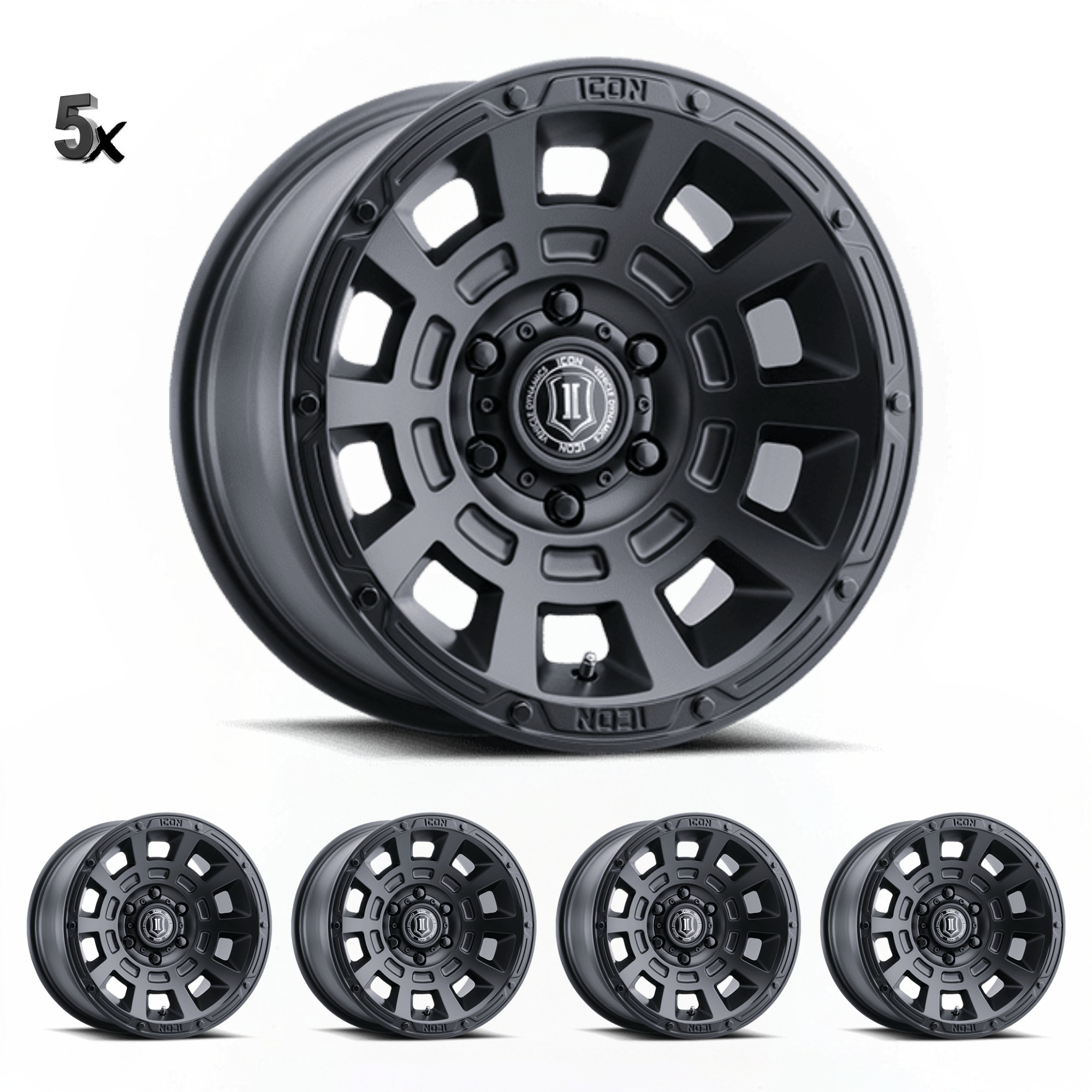 2817857345SB.jpg JK/JL/JT (17x8.50) 5 x THRUST SATIN BLACK 5x5 -6 OFFSET - Image 1