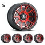JK/JL/JT (17×8.50) 5 x VICTORY SATIN BLACK WITH RED TINT 5×5 -6 OFFSET