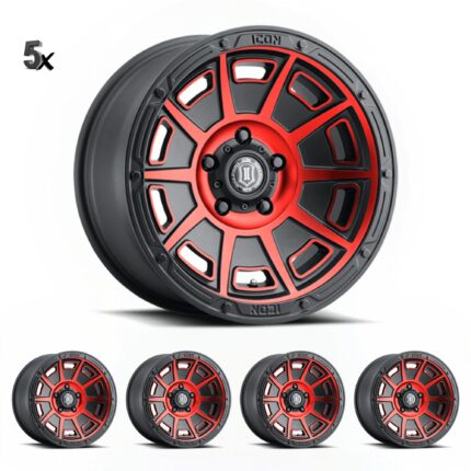 JK/JL/JT (17×8.50) 5 x VICTORY SATIN BLACK WITH RED TINT 5×5 -6 OFFSET