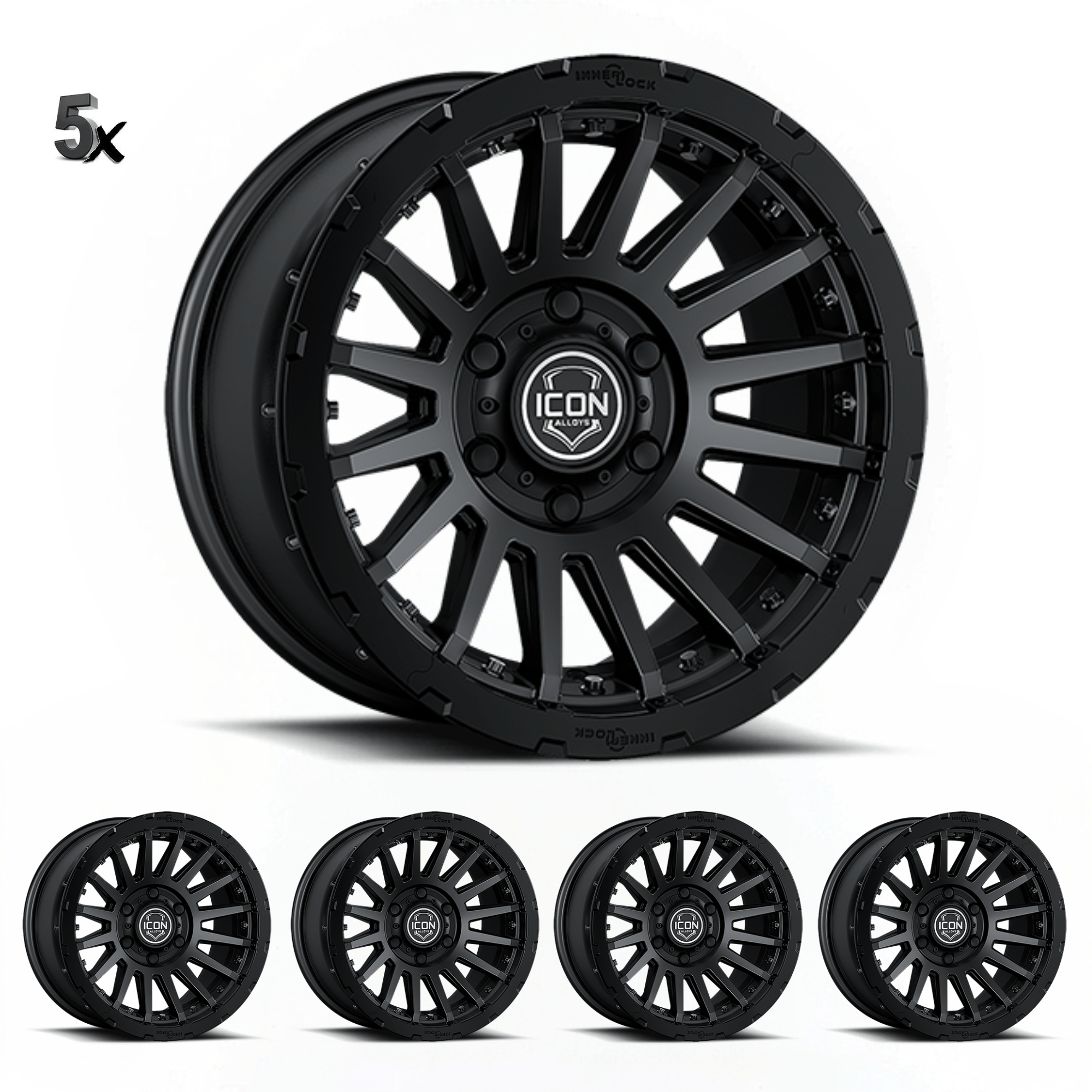 RECON-PRO-_-SATIN-BLACK-x-5.png Y61 (17x8.5) 5x RECON PRO SATIN BLACK 6x5.5" (0 OFFSET) - Image 1
