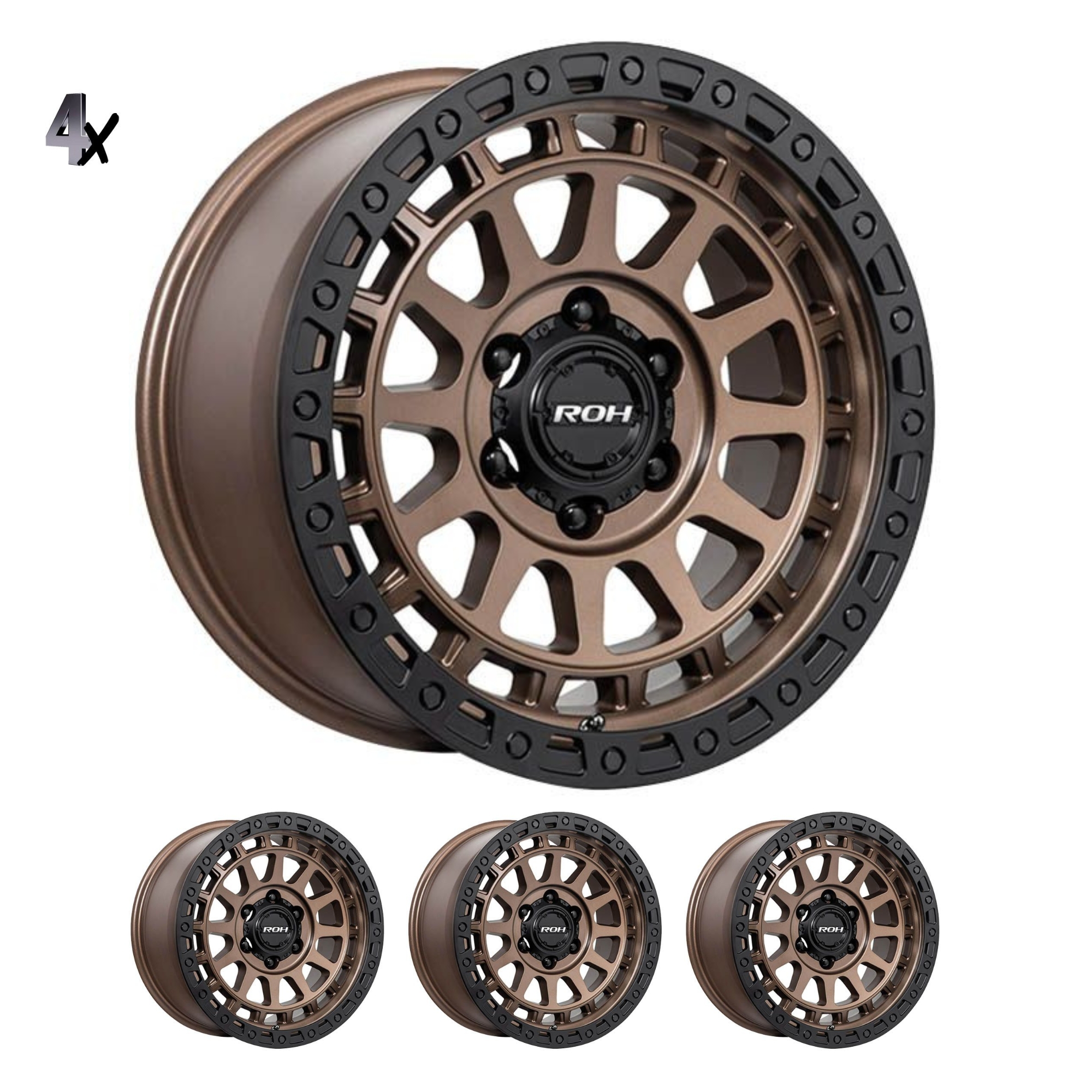 4-x-MATT-BLACK-BRONZE-ASSAULT.jpg LC300 (17X9) 4x MATT BLACK BRONZE ASSAULT WHEELS (6/139) +40 OFFSET - Image 1